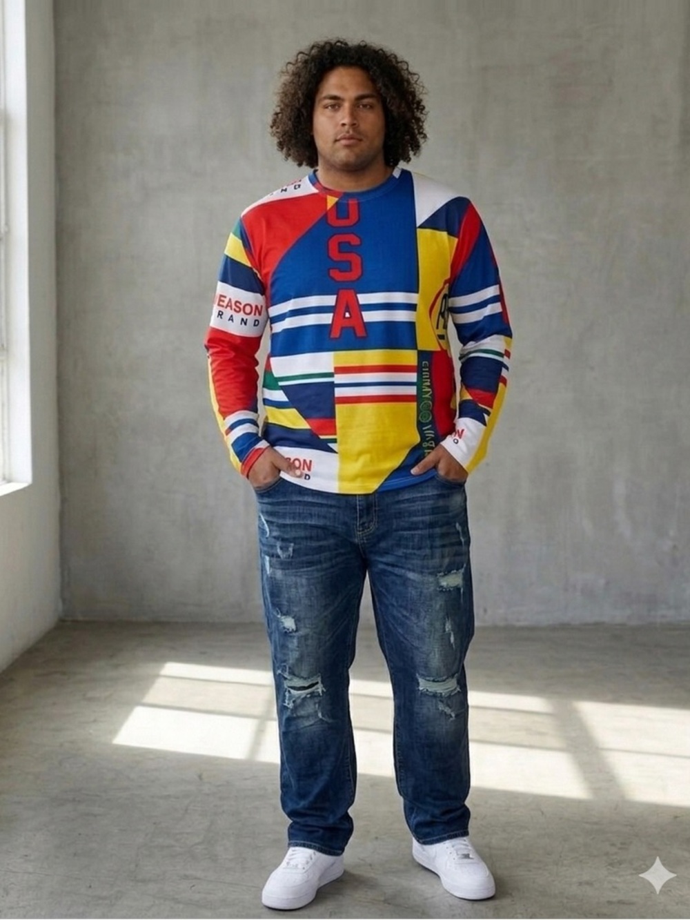 Reason Sports USA Multicolor Men's Jersey Graphic Long Sleeve T-Shirt